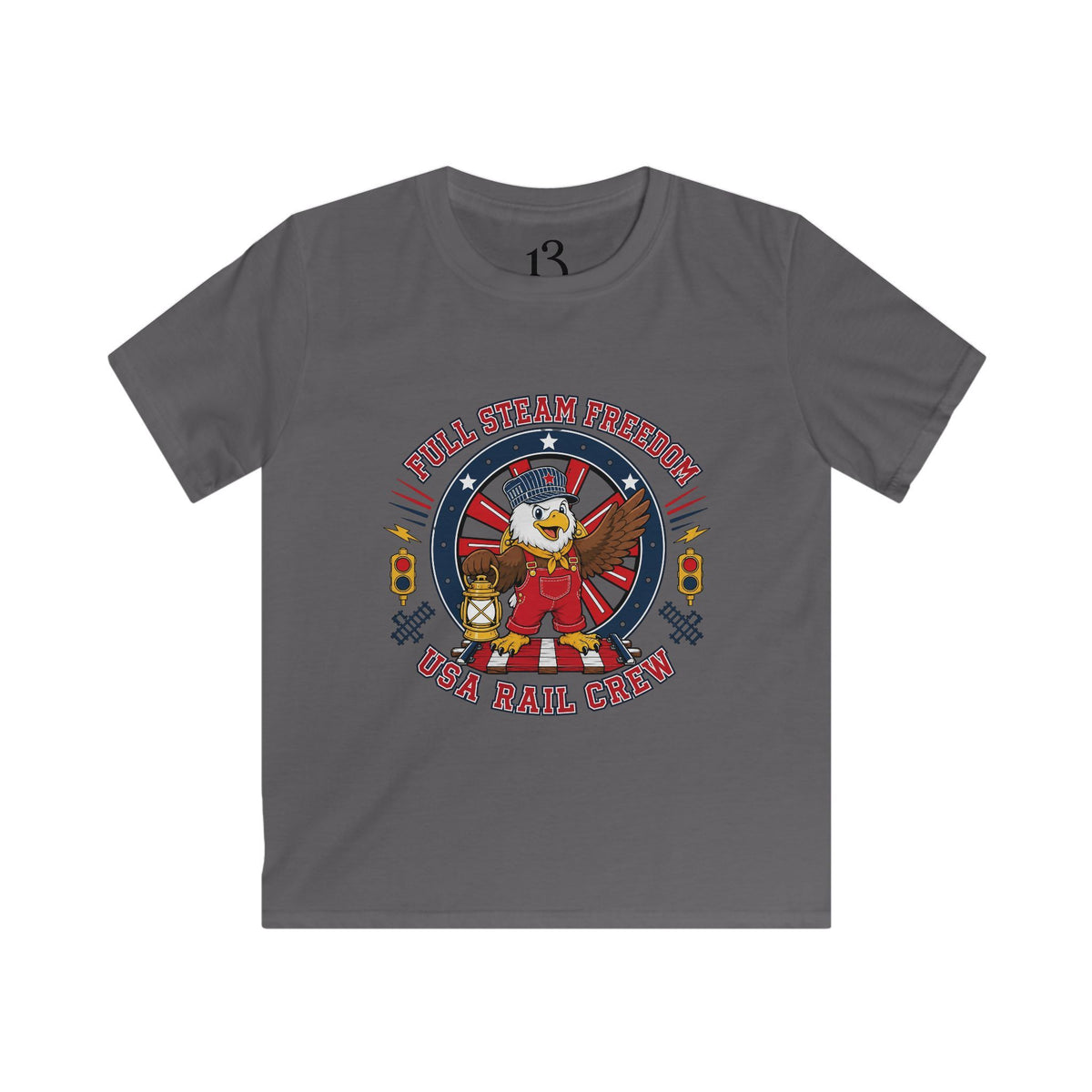 Kids Tee - Patriotic Eagle Engineer "Full Steam Freedom, USA Rail Crew" Railway Graphic