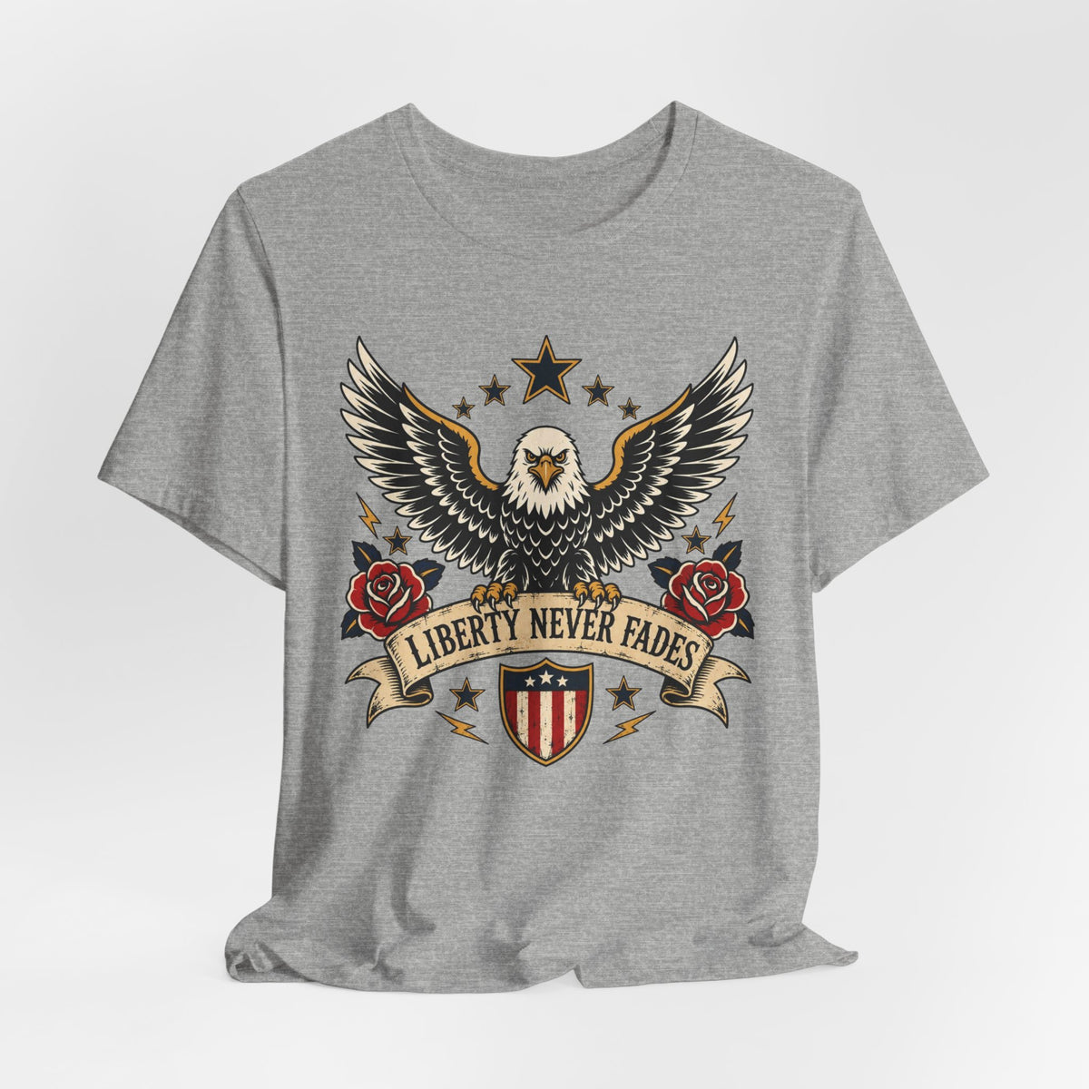 Liberty Never Fades Eagle Tee — Patriotic American Flag Shirt