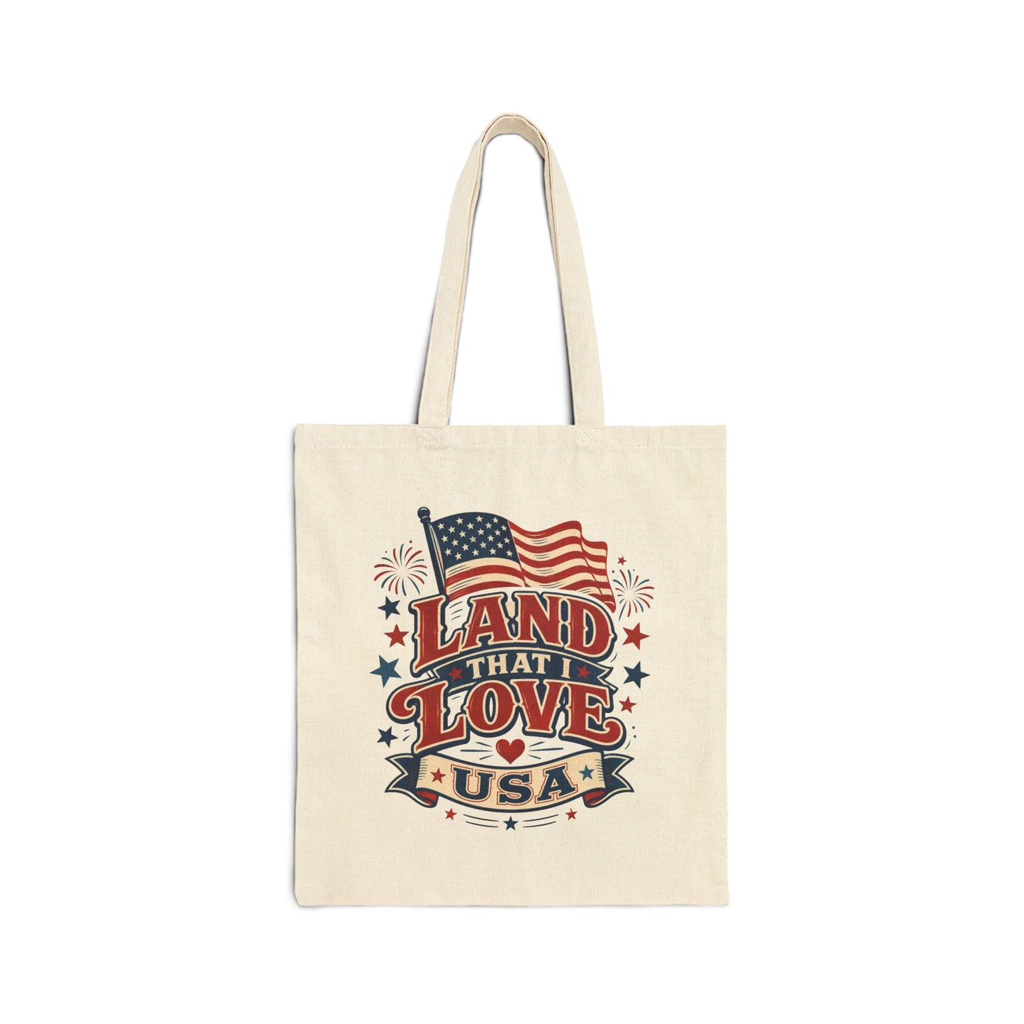 Patriotic "Land That I Love" Cotton Tote Bag — USA Flag Fourth of July Grocery & Beach Bag