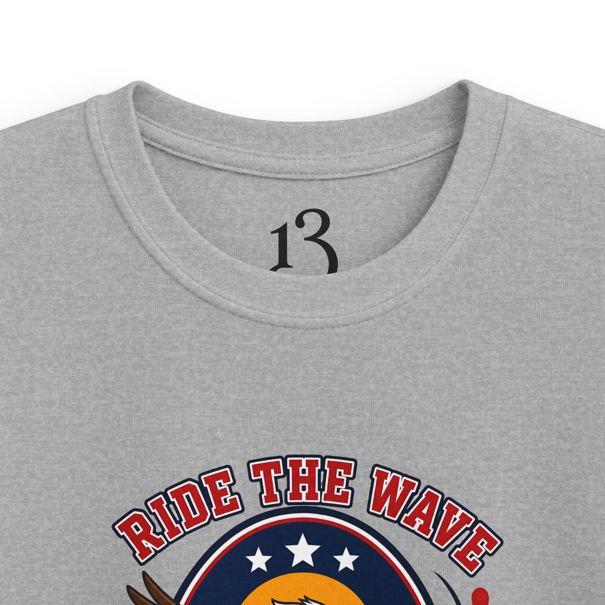 Kids T-Shirt — "Ride the Wave" Patriotic Eagle Surf Design