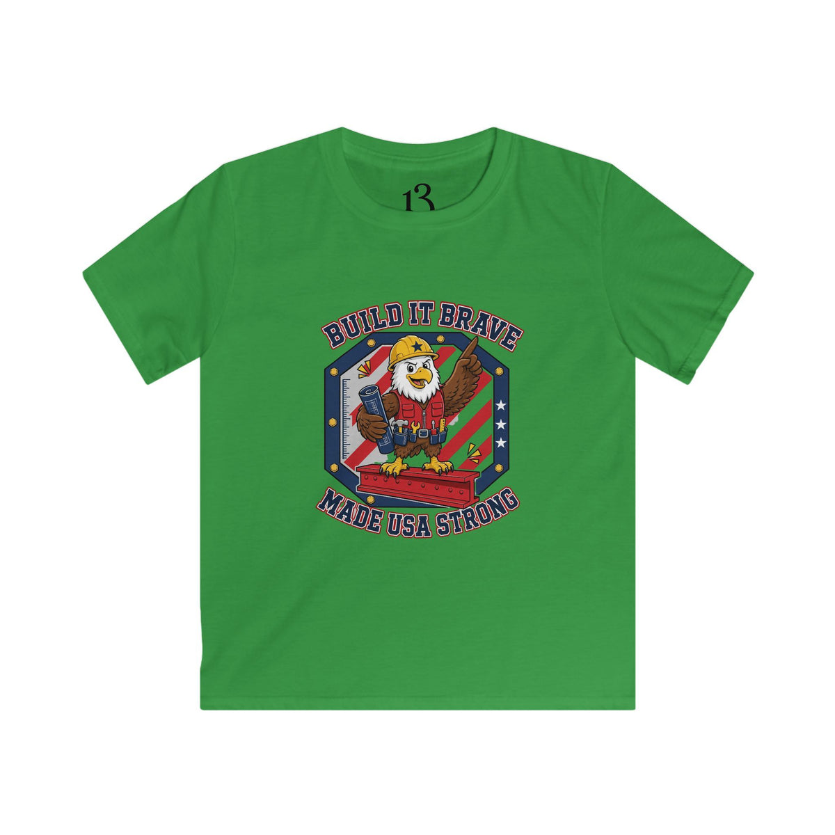 Kids Tee - 'Build It Brave, Make USA Strong' Patriotic Bald Eagle Design