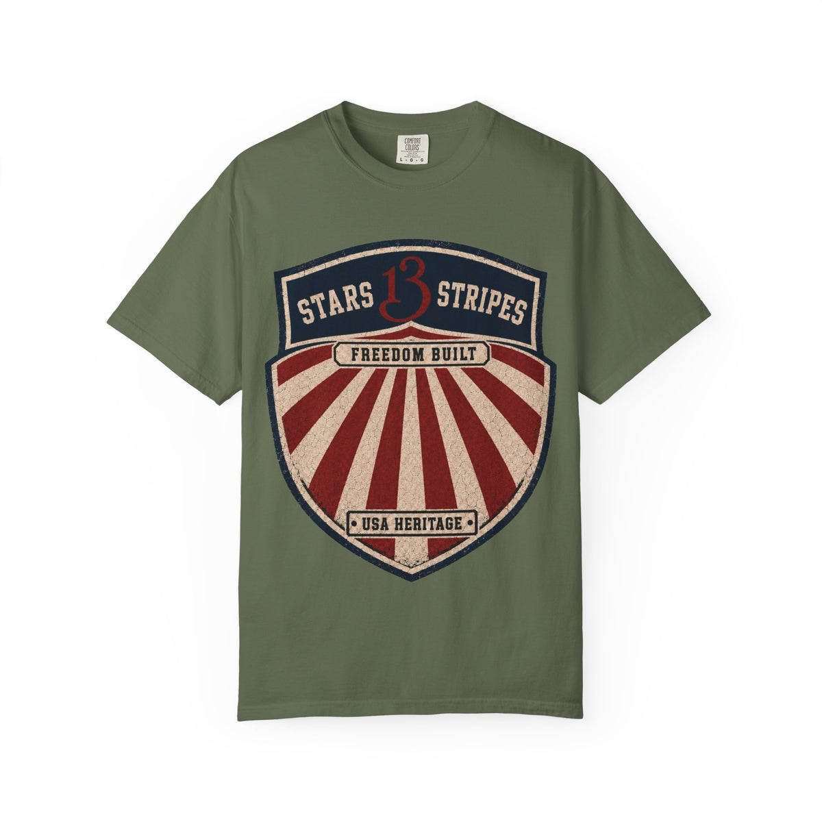 Stars13stripeS Shield T-Shirt — Freedom Built USA Heritage Tee