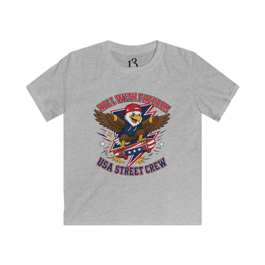 Kids Tee — 'Skate With Freedom' Eagle USA Street Crew Patriotic Skateboard Shirt