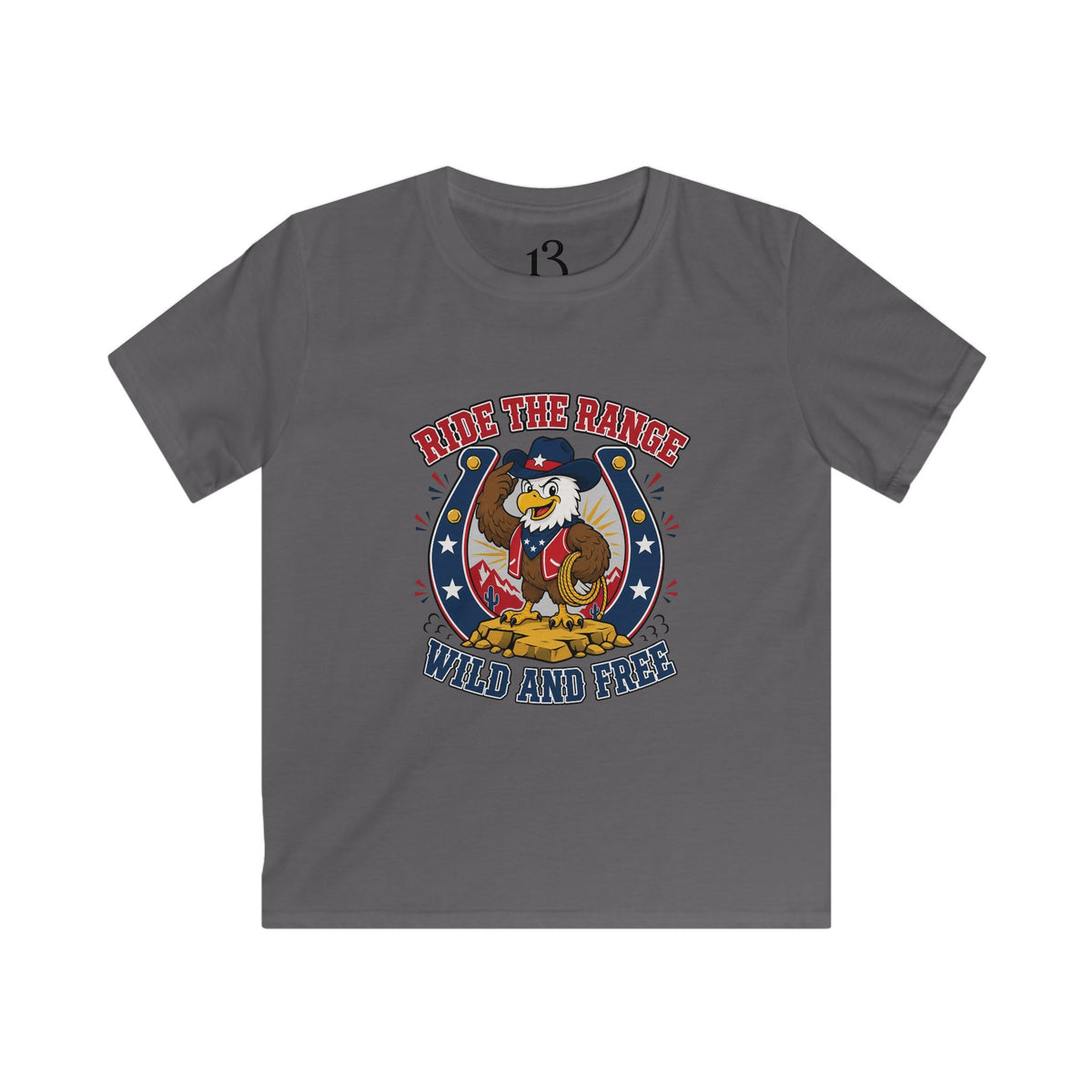 Kids T-Shirt - "Ride the Range Wild and Free" Cowboy Eagle Graphic