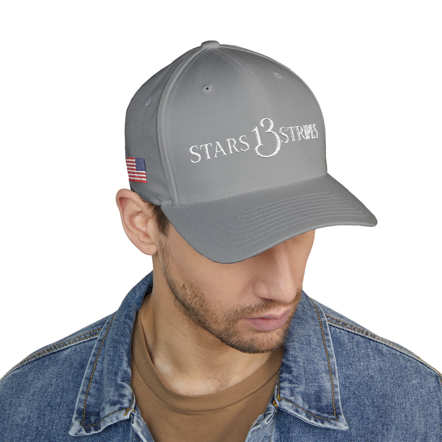 Stars13stripeS Embroidered Enclosed Back Cap White Font