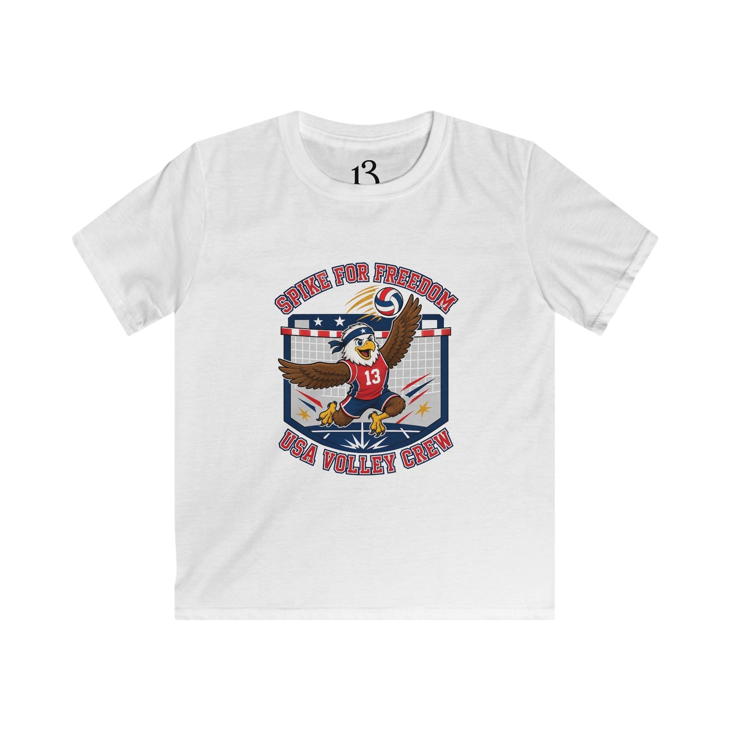Kids Volleyball T‑Shirt — Eagle Playing Volleyball Graphic (Cheer For Victory)