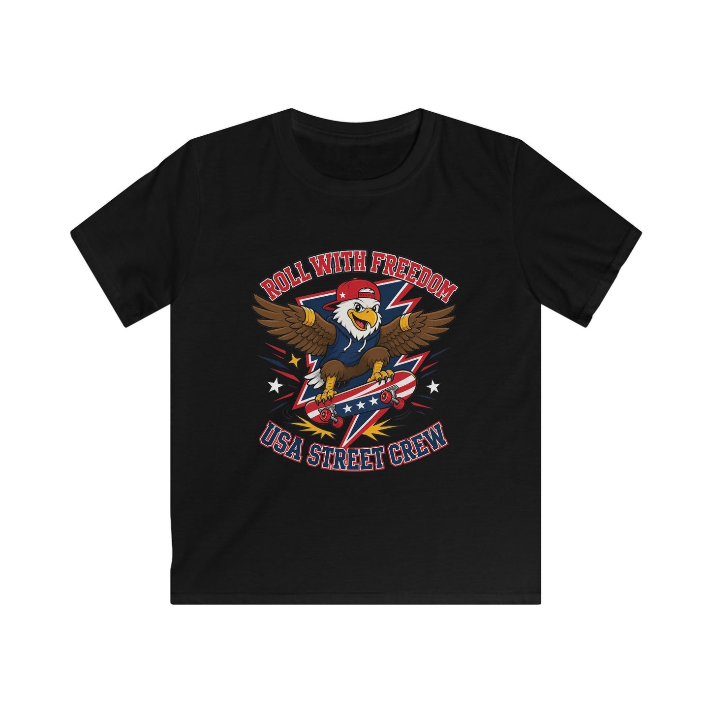 Kids Tee — 'Skate With Freedom' Eagle USA Street Crew Patriotic Skateboard Shirt