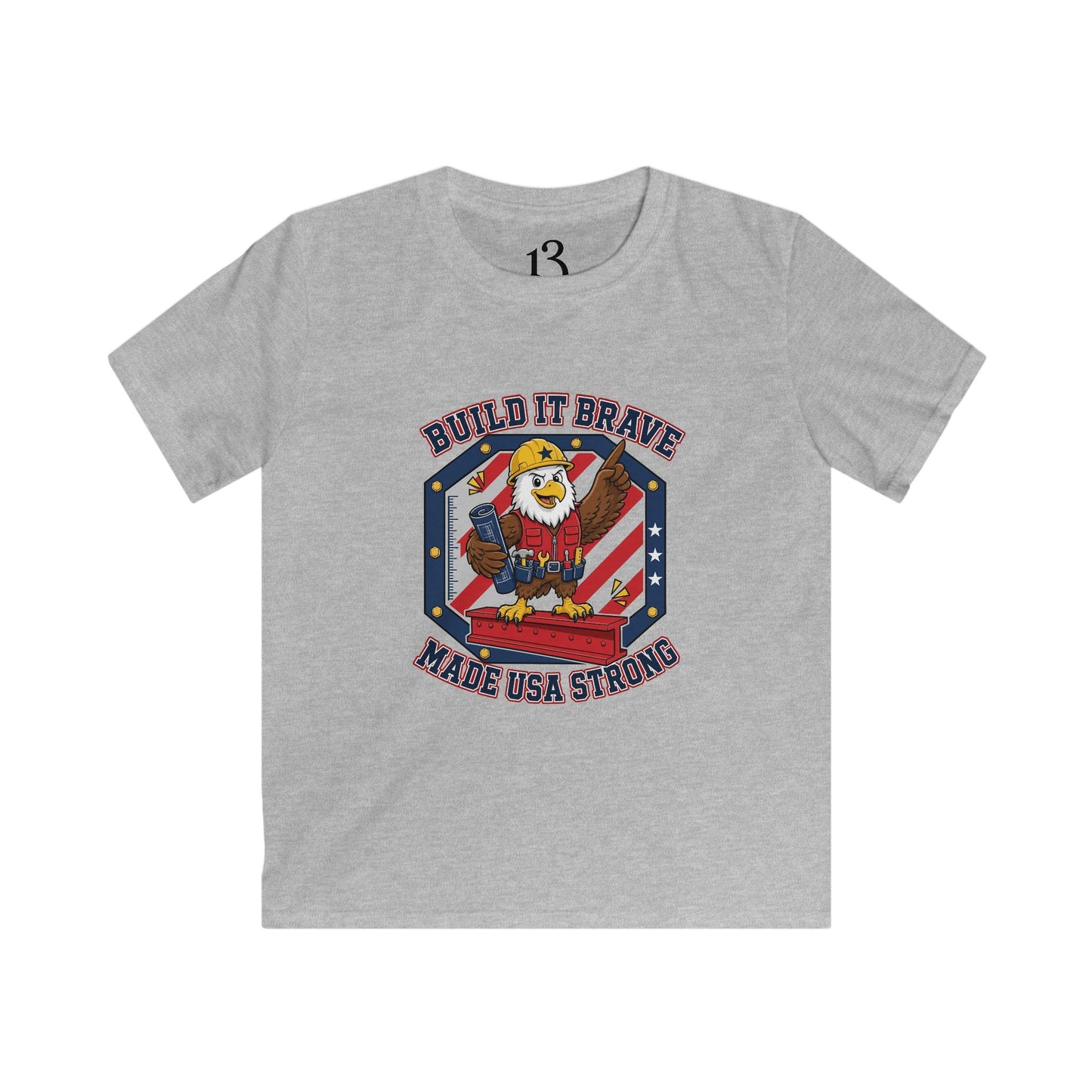 Kids Tee - 'Build It Brave, Make USA Strong' Patriotic Bald Eagle Design