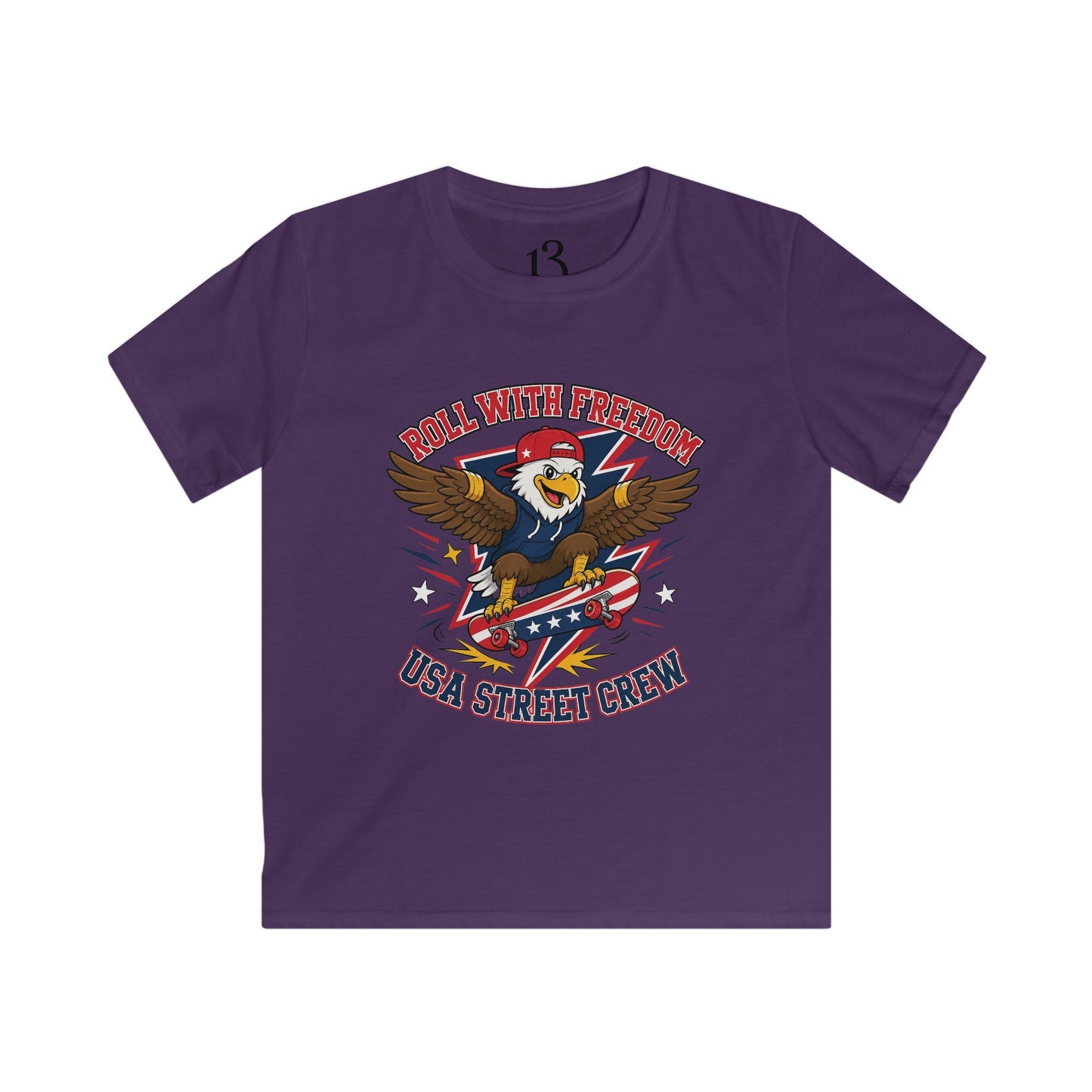 Kids Tee — 'Skate With Freedom' Eagle USA Street Crew Patriotic Skateboard Shirt