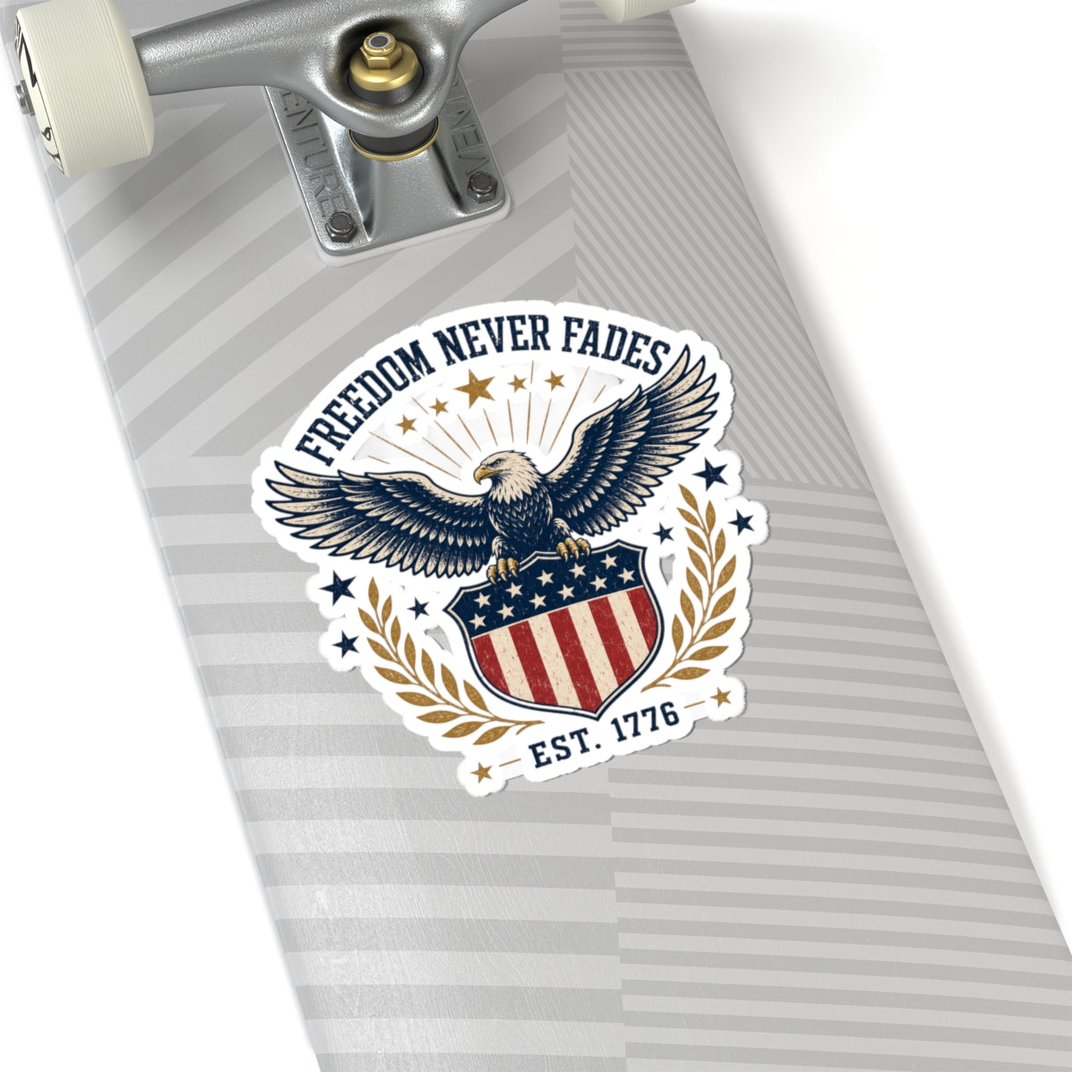Freedom Never Fades Eagle Sticker — Patriotic Kiss-Cut Decal (Est. 1776)