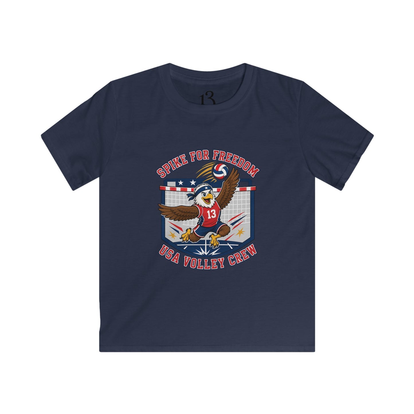 Kids Volleyball T‑Shirt — Eagle Playing Volleyball Graphic (Cheer For Victory)