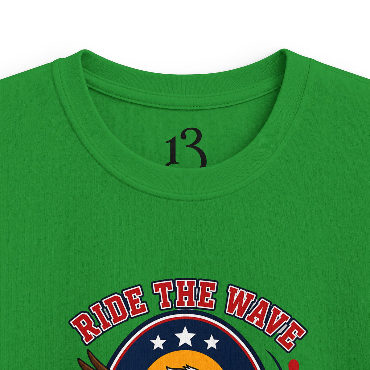 Kids T-Shirt — "Ride the Wave" Patriotic Eagle Surf Design
