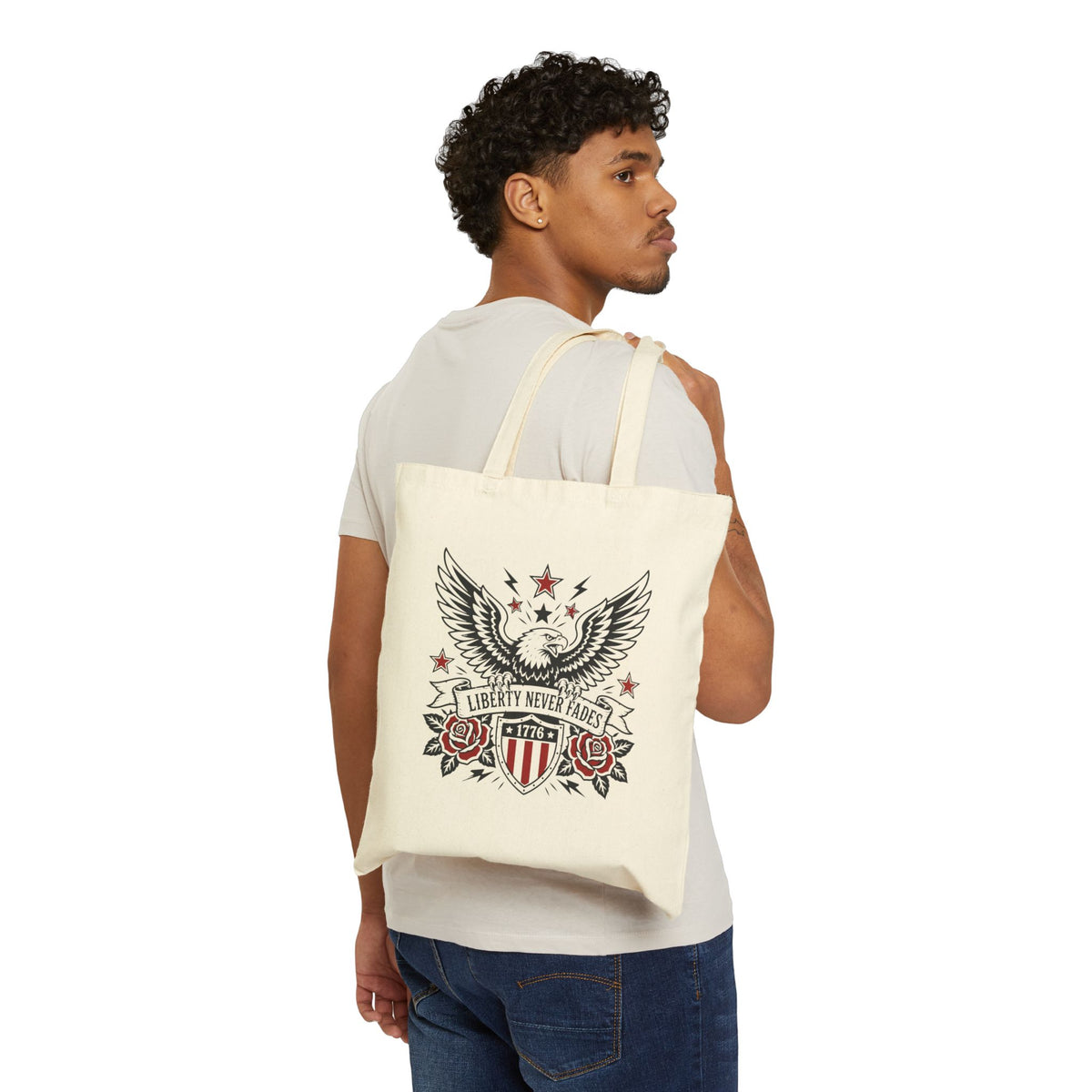 Liberty Never Fades Tote Bag — Patriotic Eagle Canvas Tote