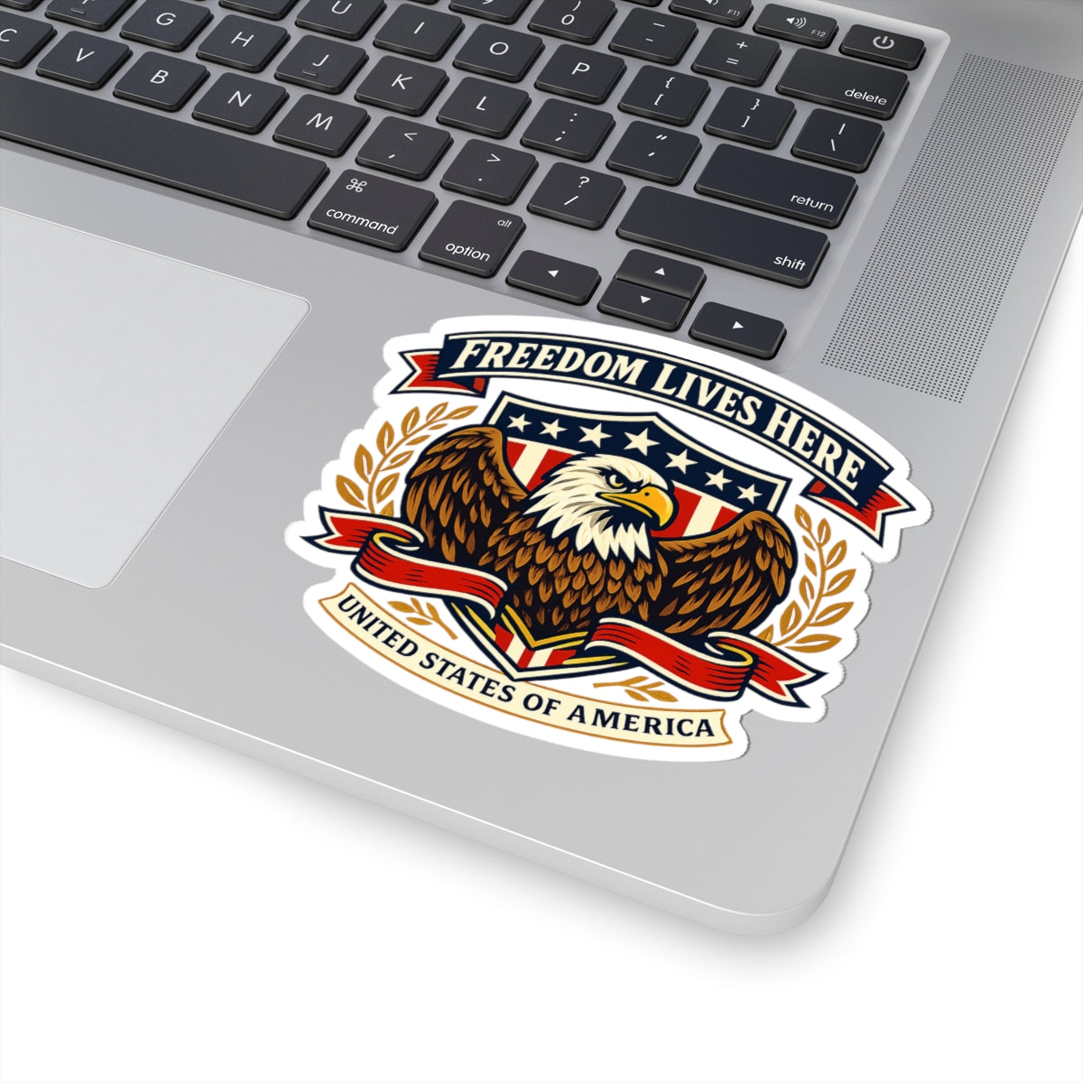 Freedom Lives Here Eagle Sticker — Patriotic Kiss-Cut Vinyl Decal (United States of America)