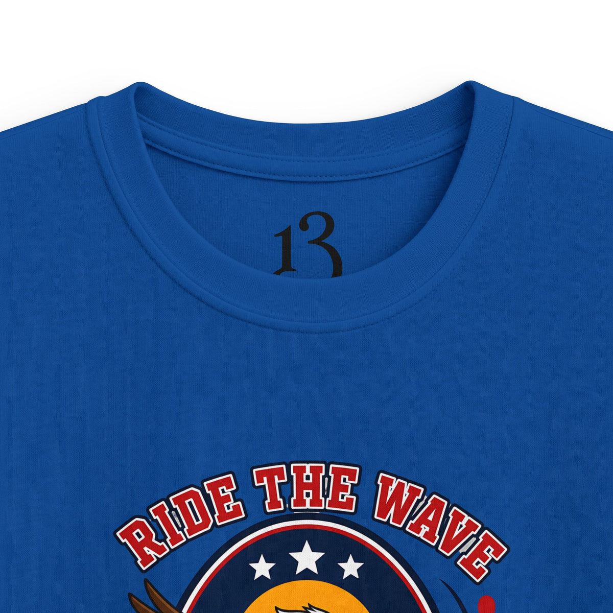 Kids T-Shirt — "Ride the Wave" Patriotic Eagle Surf Design