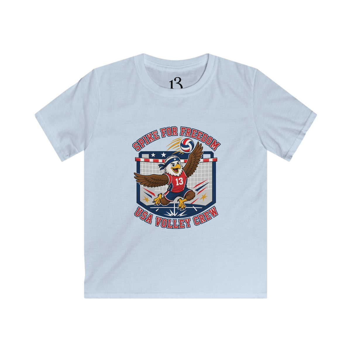 Kids Volleyball T‑Shirt — Eagle Playing Volleyball Graphic (Cheer For Victory)