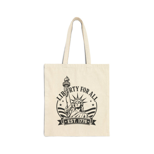 Liberty For All Canvas Tote Bag – Statue of Liberty Patriotic Grocery Tote (Est. 1776)