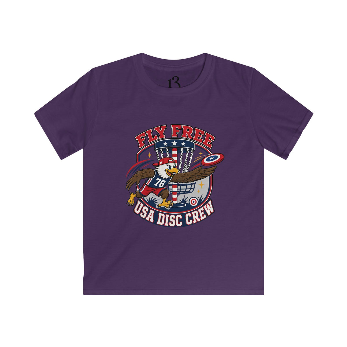 Kids Tee — "Fly Free USA Disc Crew" Patriotic Eagle Graphic