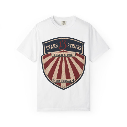 Stars13stripeS Shield T-Shirt — Freedom Built USA Heritage Tee