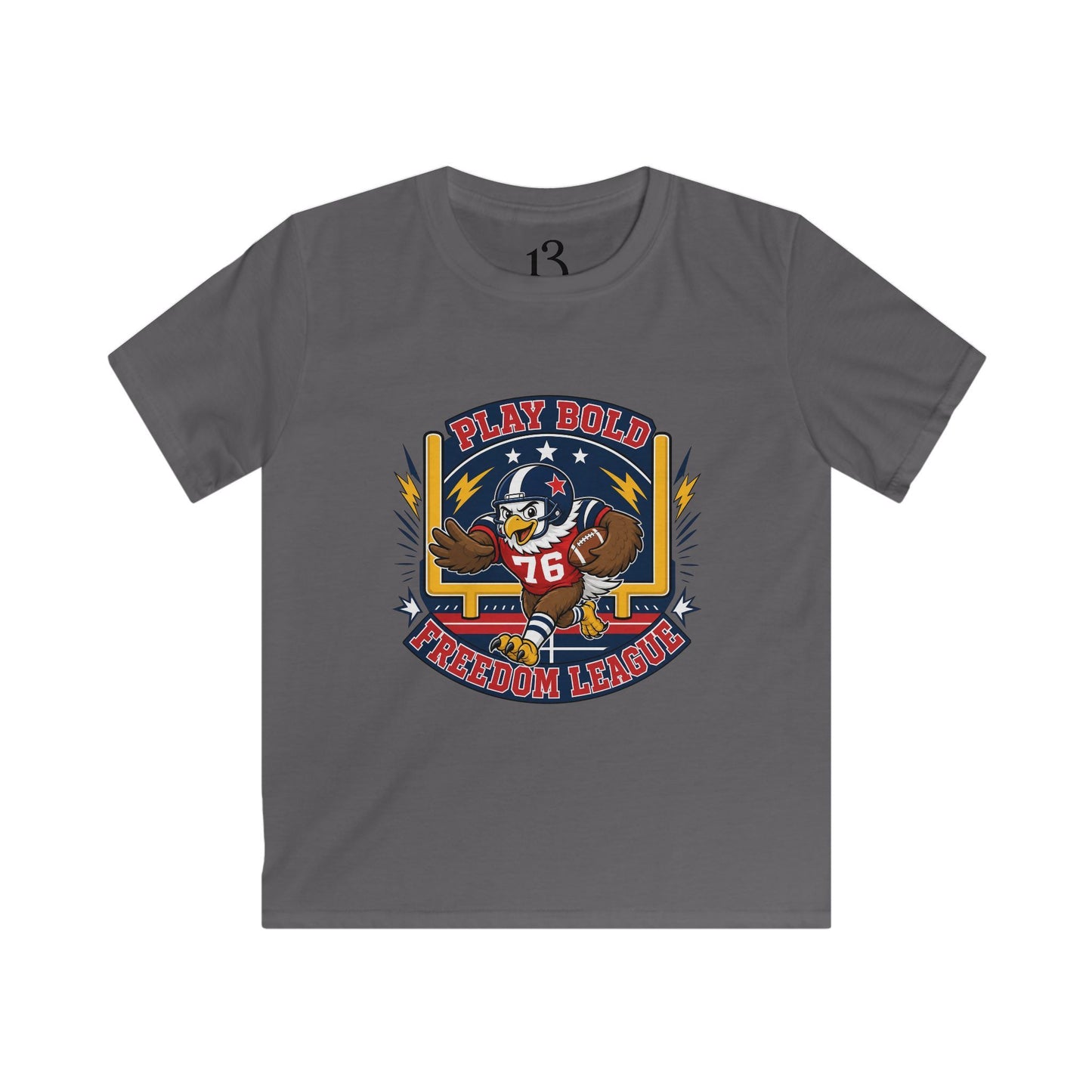 Kids Football Tee — "Play Bold: Freedom League" Retro Mascot Shirt