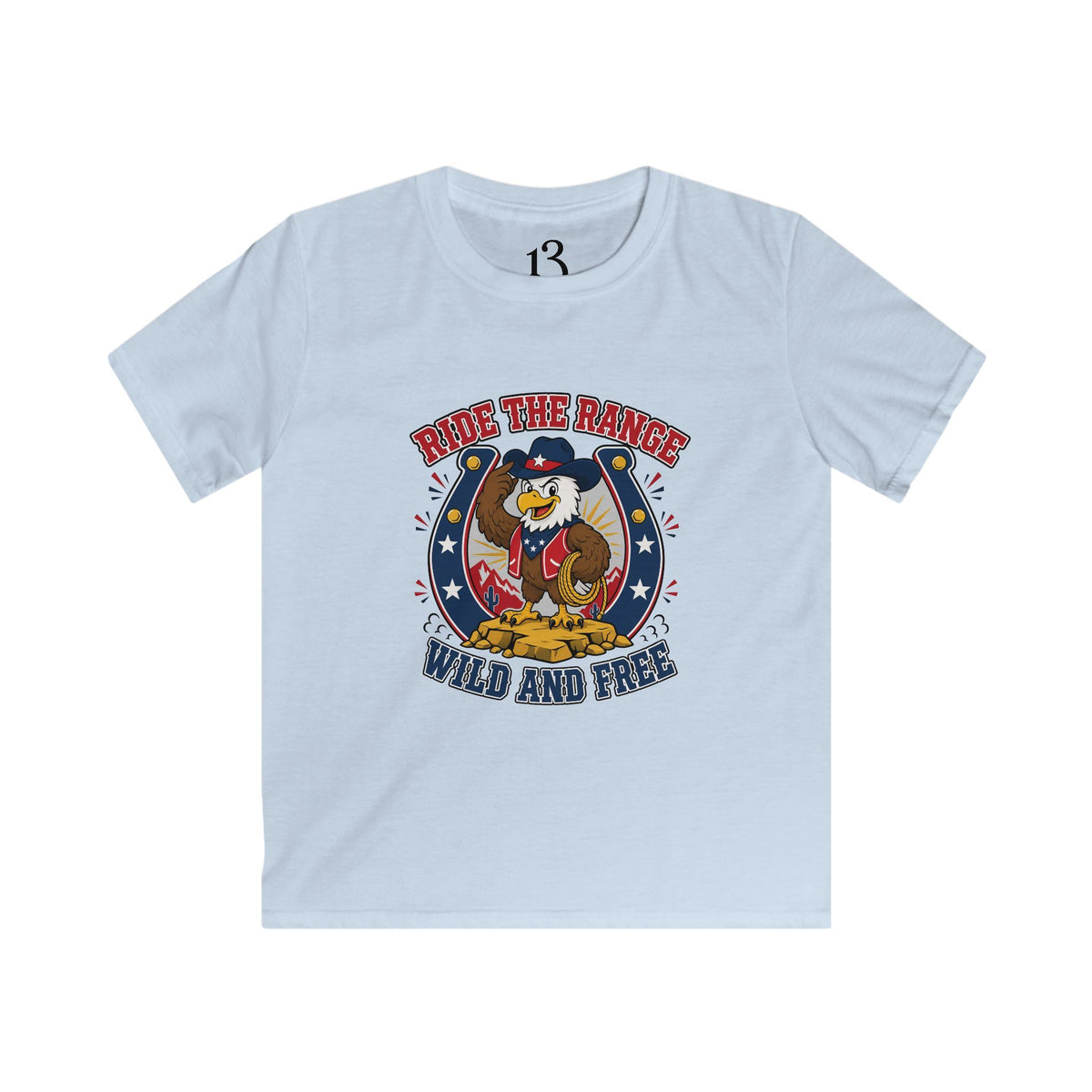 Kids T-Shirt - "Ride the Range Wild and Free" Cowboy Eagle Graphic