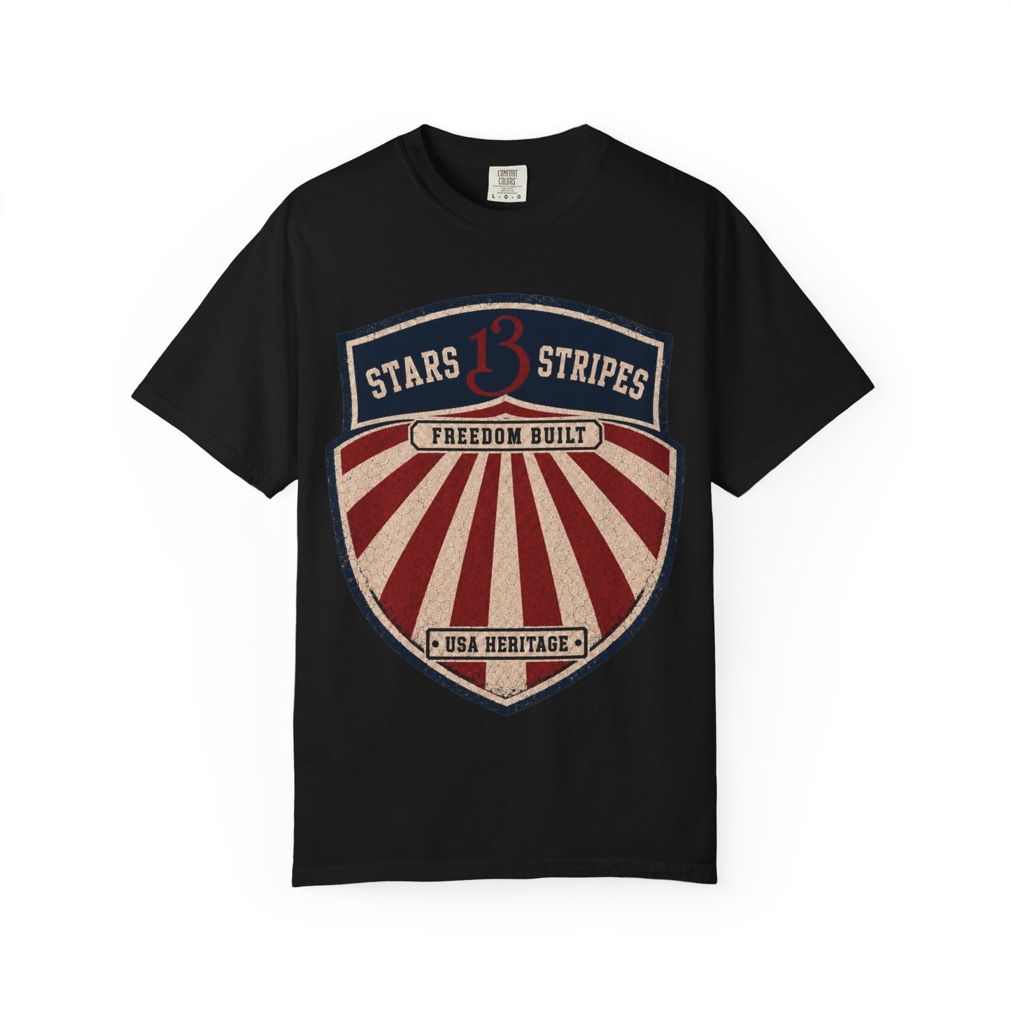 Stars13stripeS Shield T-Shirt — Freedom Built USA Heritage Tee