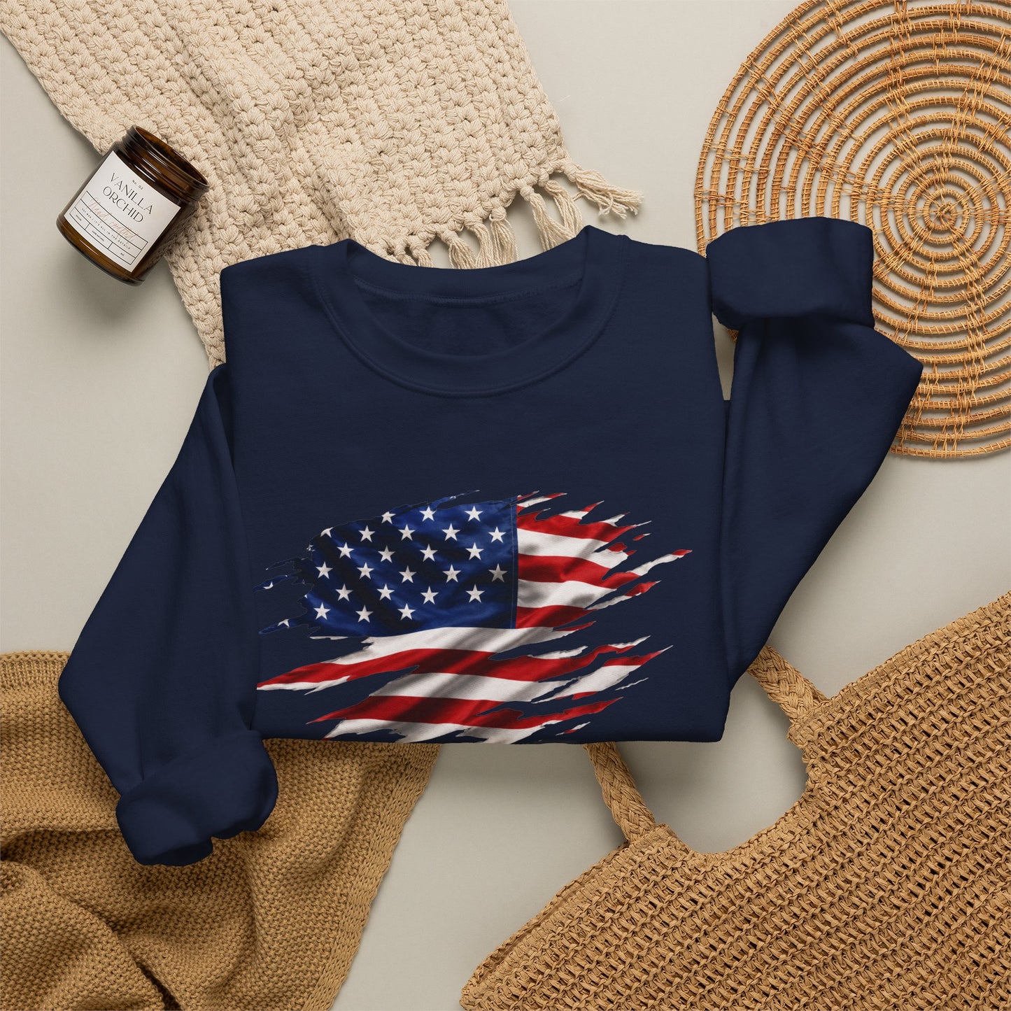 Distressed American Flag Crewneck Sweatshirt – Patriotic USA Pullover
