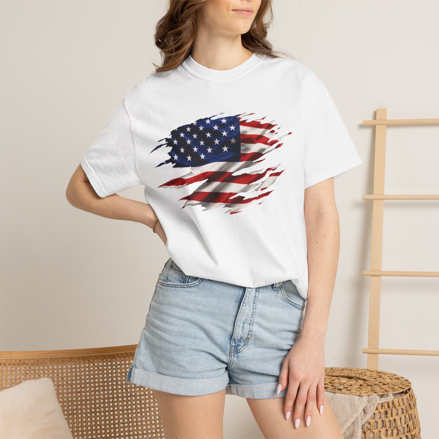 T-Shirt — Ripped American Flag Graphic Patriotic Tee