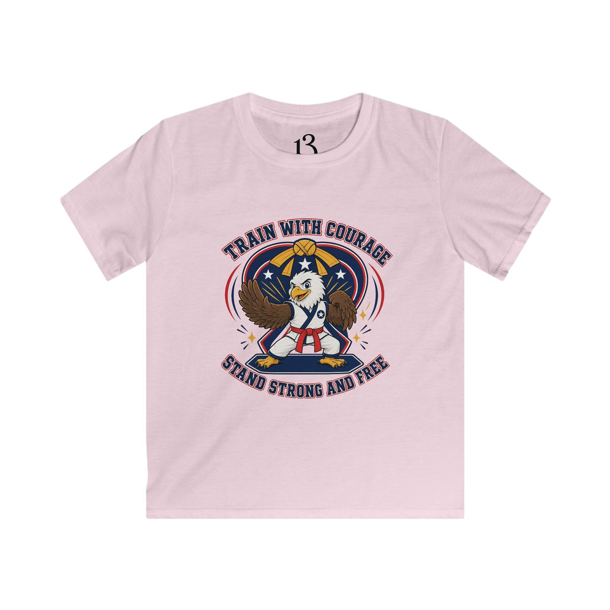 Kids Tee — "Train With Courage, Stand Strong And Free" Patriotic Martial Arts Penguin Design