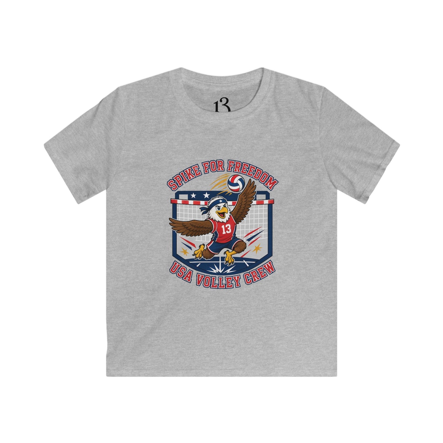 Kids Volleyball T‑Shirt — Eagle Playing Volleyball Graphic (Cheer For Victory)