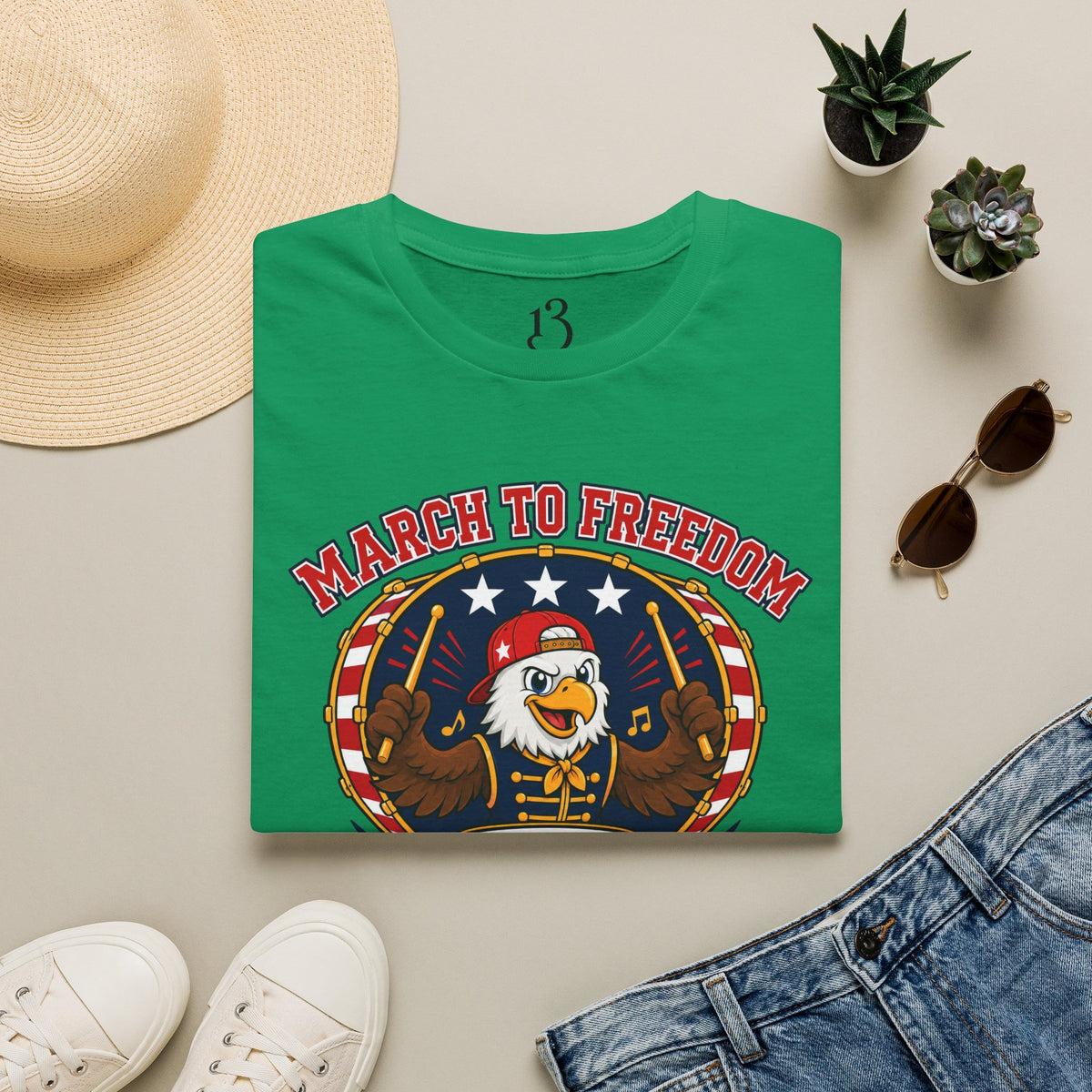 T-Shirt — "March to Freedom" Patriotic Eagle Drumline Tee