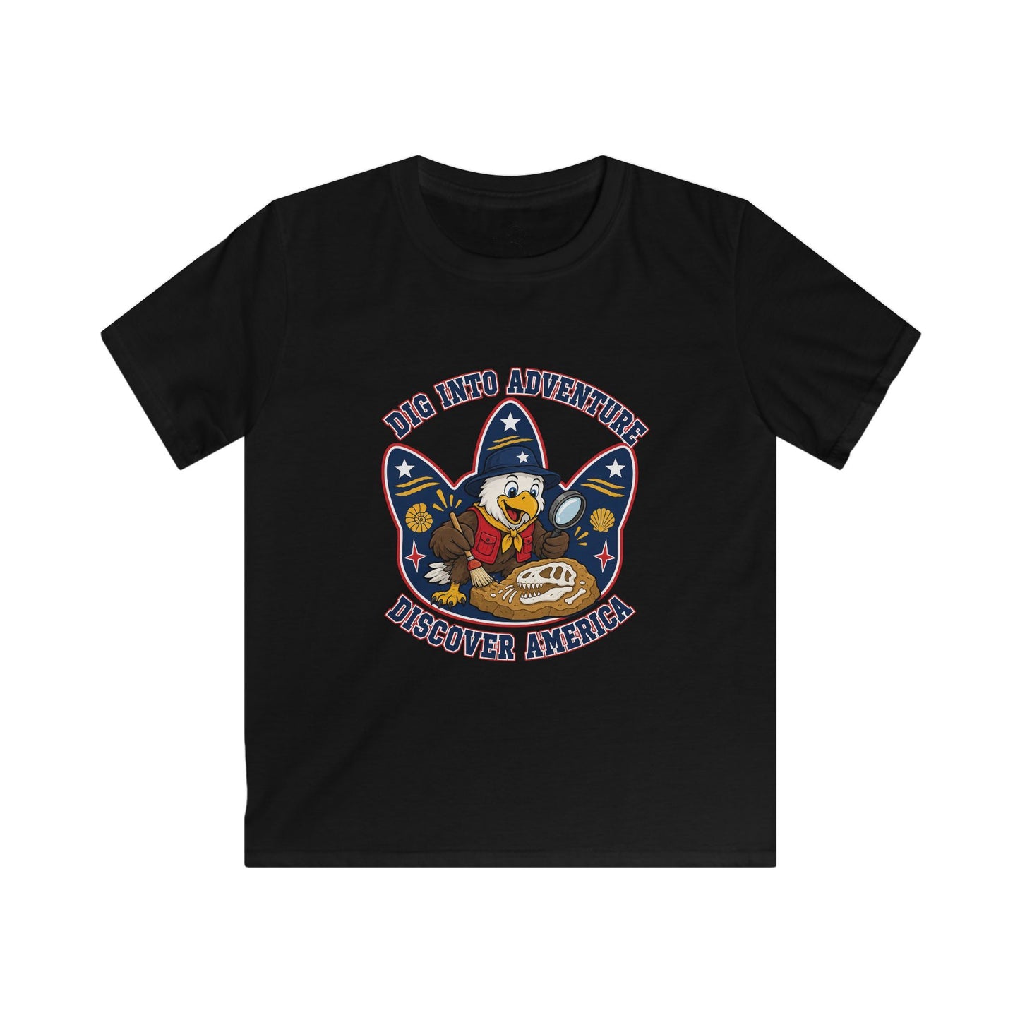 Kids T-Shirt - "Dig Into Adventure: Discover America" Patriotic Eagle Tee