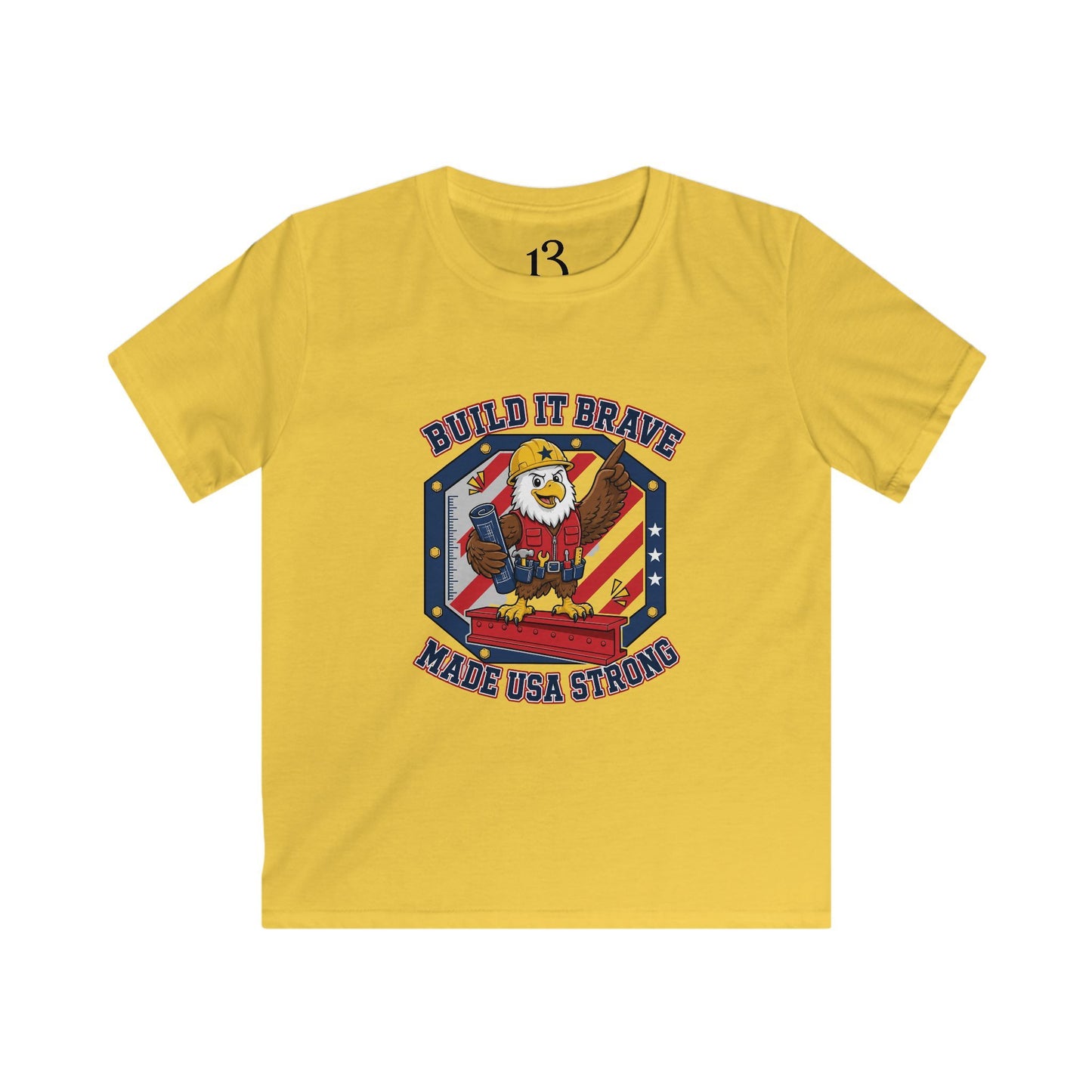 Kids Tee - 'Build It Brave, Make USA Strong' Patriotic Bald Eagle Design