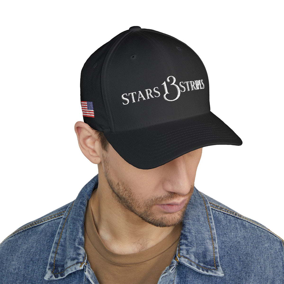 Stars13stripeS Embroidered Enclosed Back Cap White Font