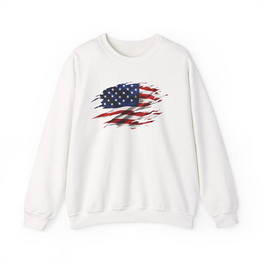 Distressed American Flag Crewneck Sweatshirt – Patriotic USA Pullover