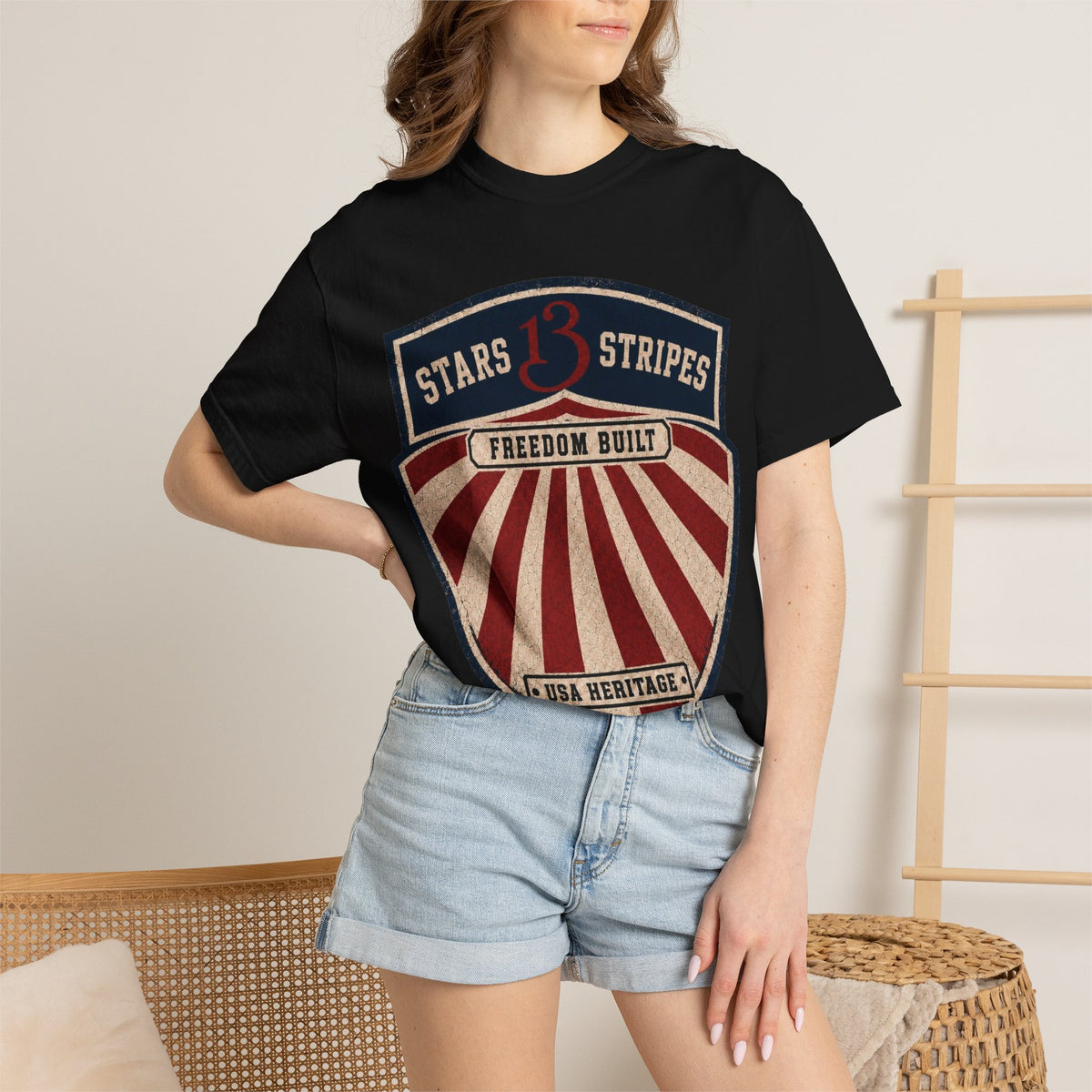 Stars13stripeS Shield T-Shirt — Freedom Built USA Heritage Tee