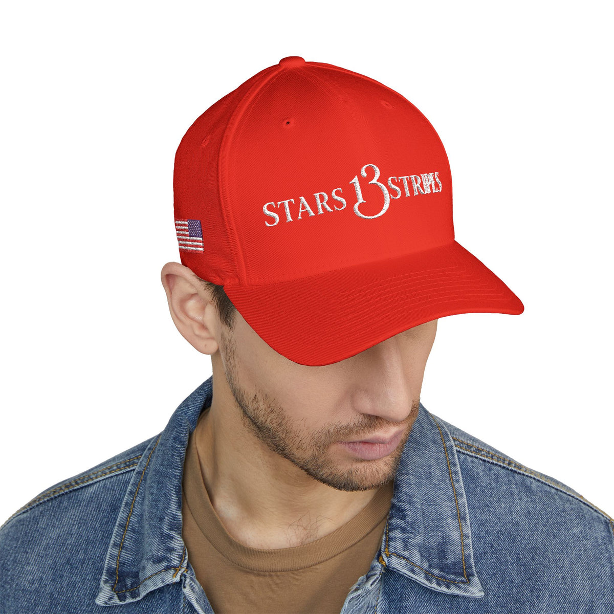 Stars13stripeS Embroidered Enclosed Back Cap White Font