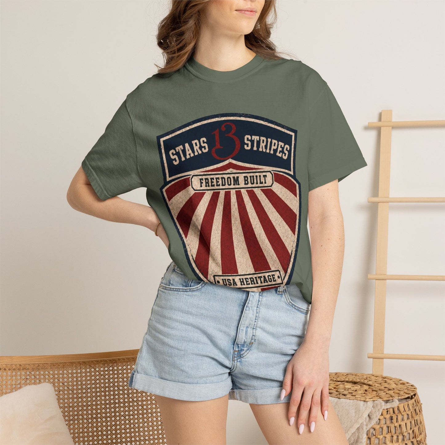 Stars13stripeS Shield T-Shirt — Freedom Built USA Heritage Tee