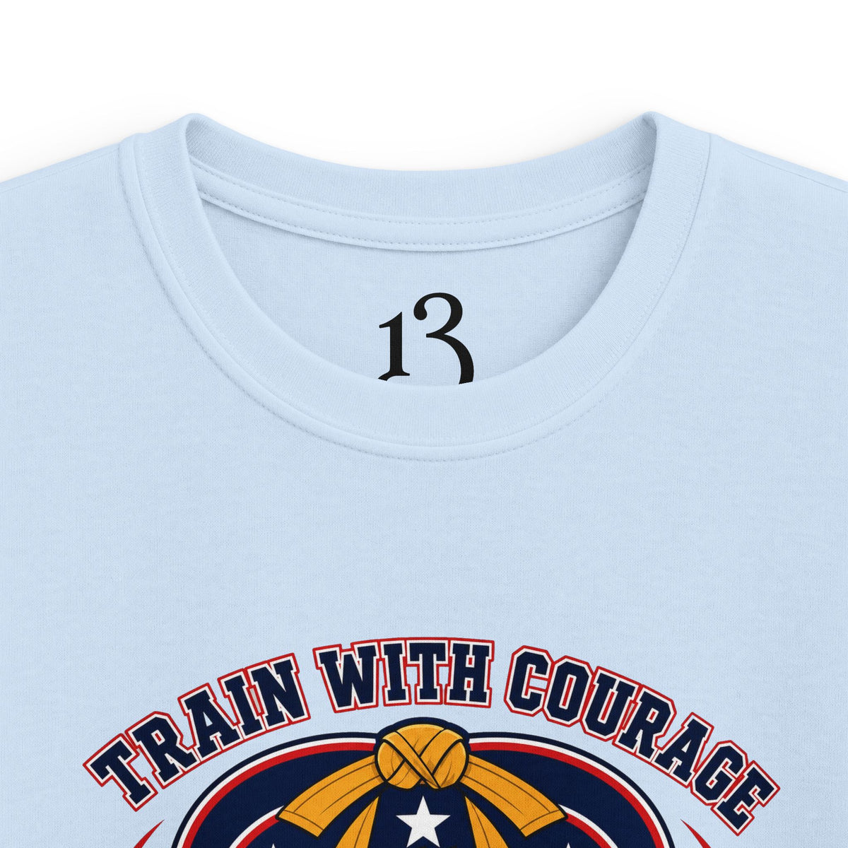 Kids Tee — "Train With Courage, Stand Strong And Free" Patriotic Martial Arts Penguin Design