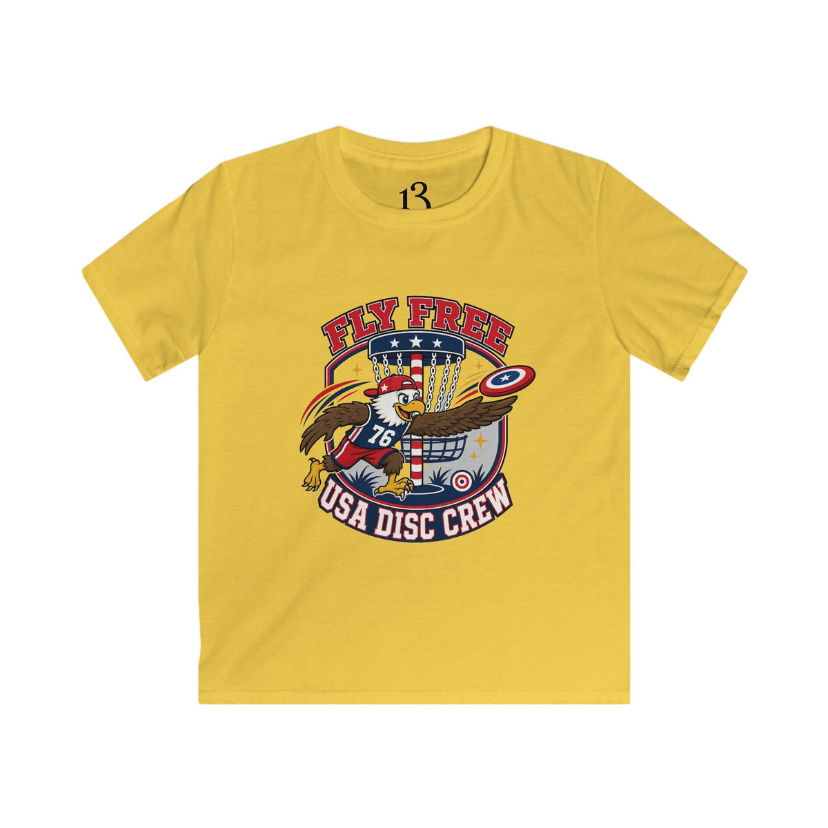 Kids Tee — "Fly Free USA Disc Crew" Patriotic Eagle Graphic