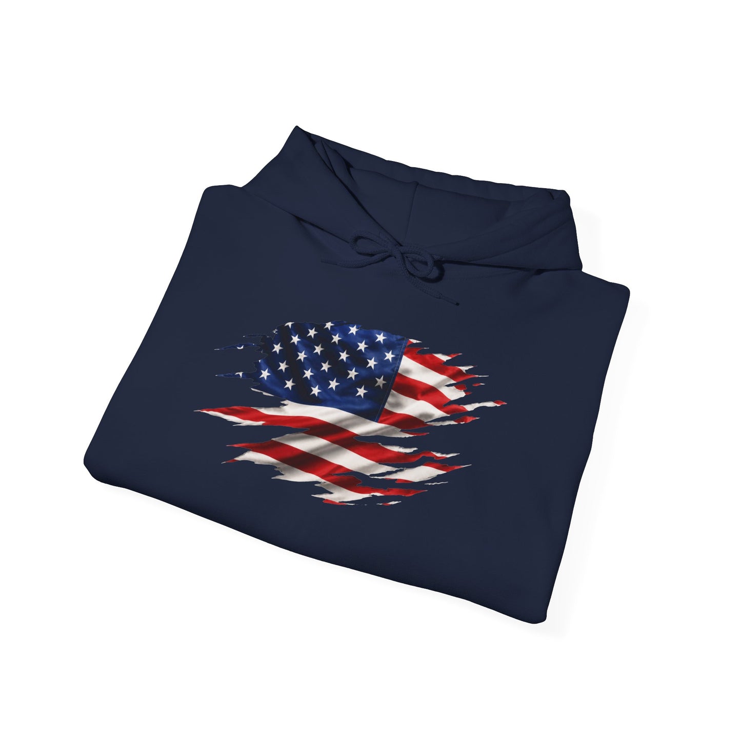 American Flag Ripped Design Hoodie — Distressed USA Flag Pullover
