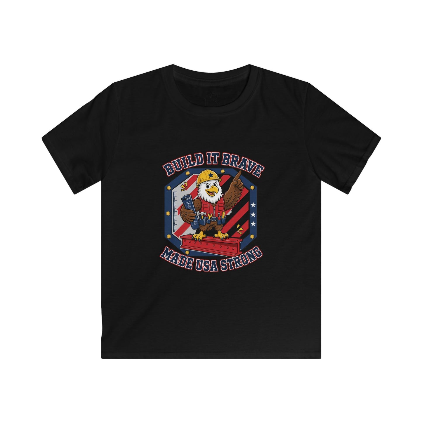 Kids Tee - 'Build It Brave, Make USA Strong' Patriotic Bald Eagle Design