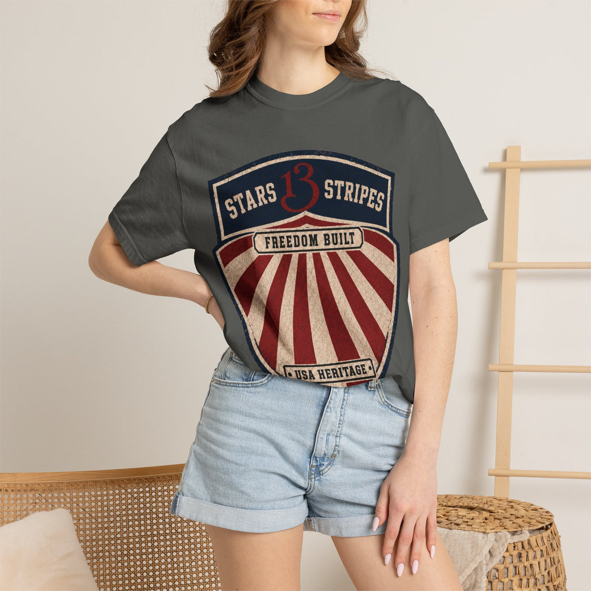 Stars13stripeS Shield T-Shirt — Freedom Built USA Heritage Tee