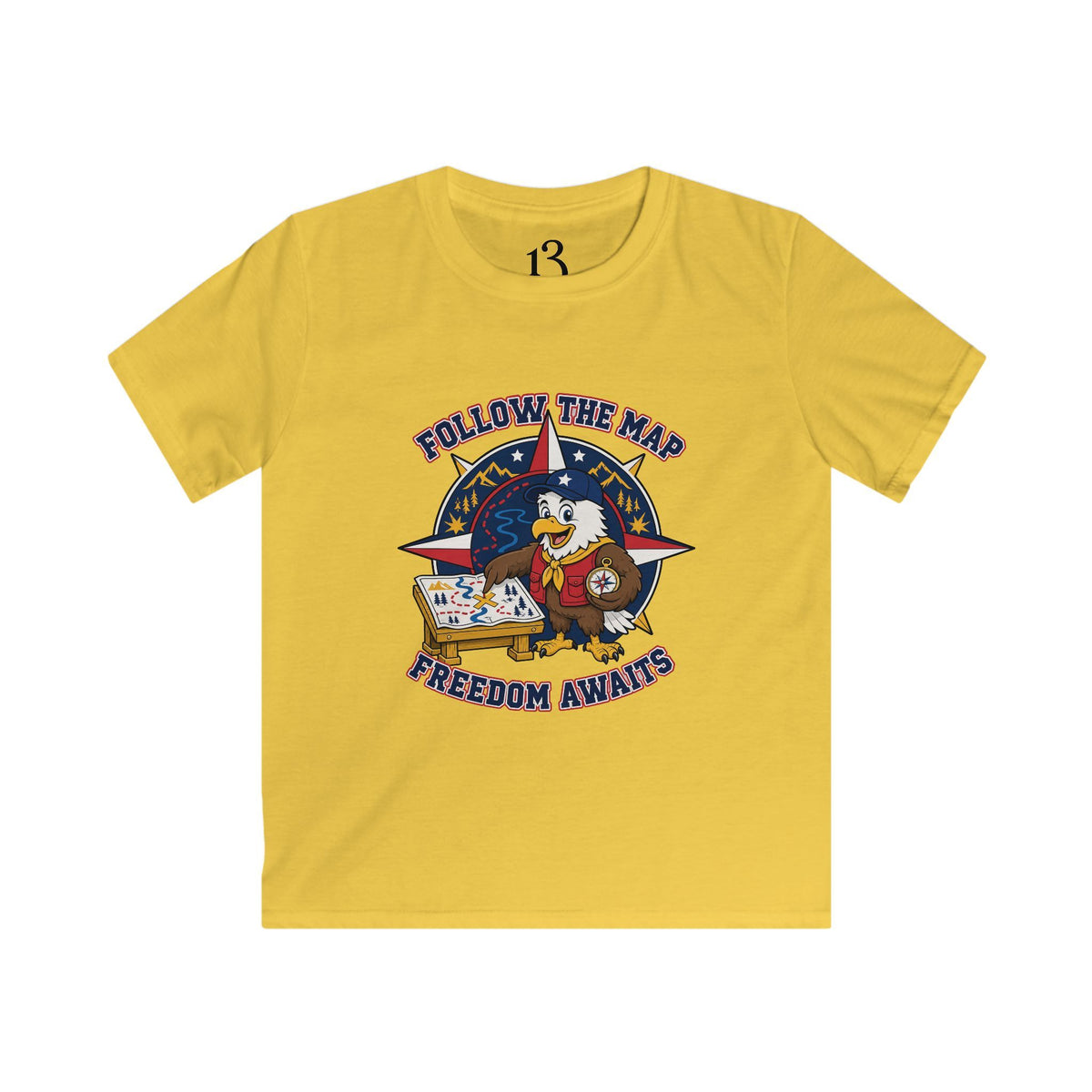 Kids Tee – "Follow the Map, Freedom Awaits" Eagle Adventure Graphic