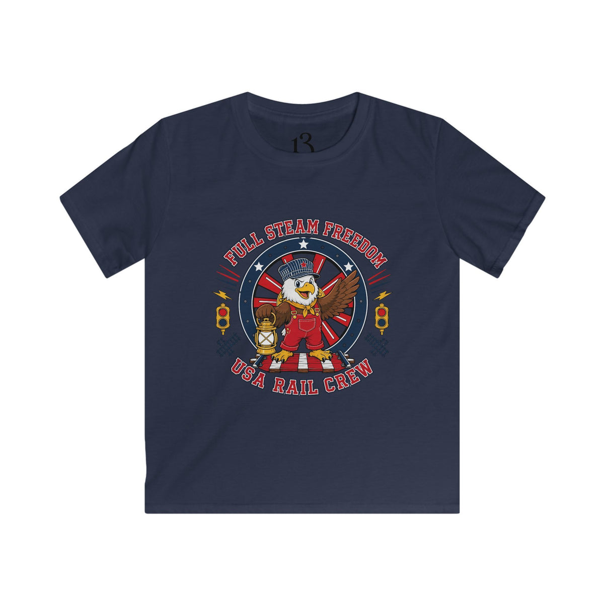 Kids Tee - Patriotic Eagle Engineer "Full Steam Freedom, USA Rail Crew" Railway Graphic