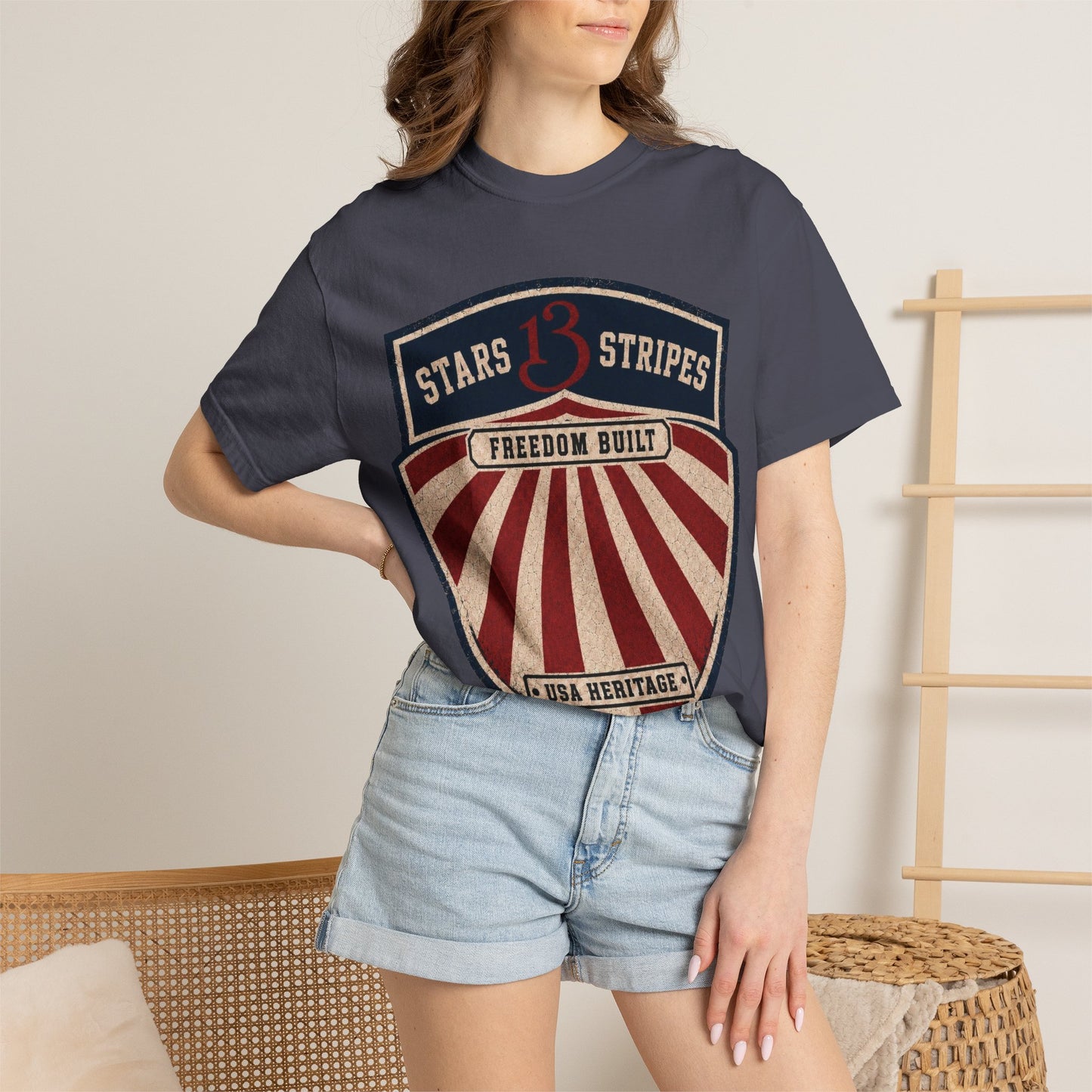 Stars13stripeS Shield T-Shirt — Freedom Built USA Heritage Tee