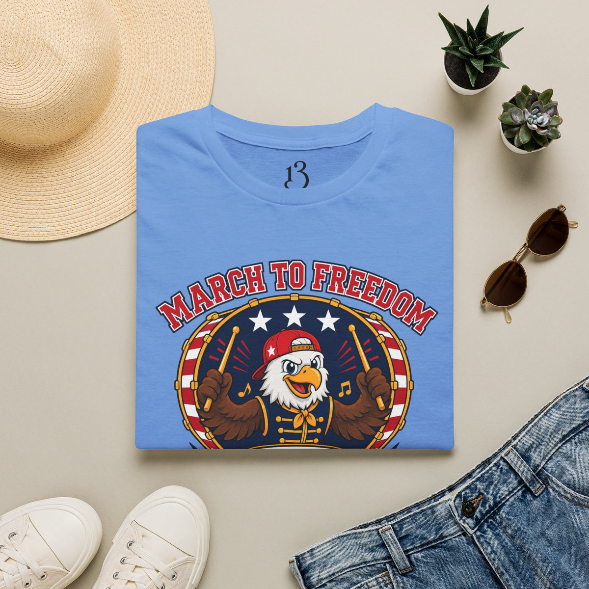 T-Shirt — "March to Freedom" Patriotic Eagle Drumline Tee