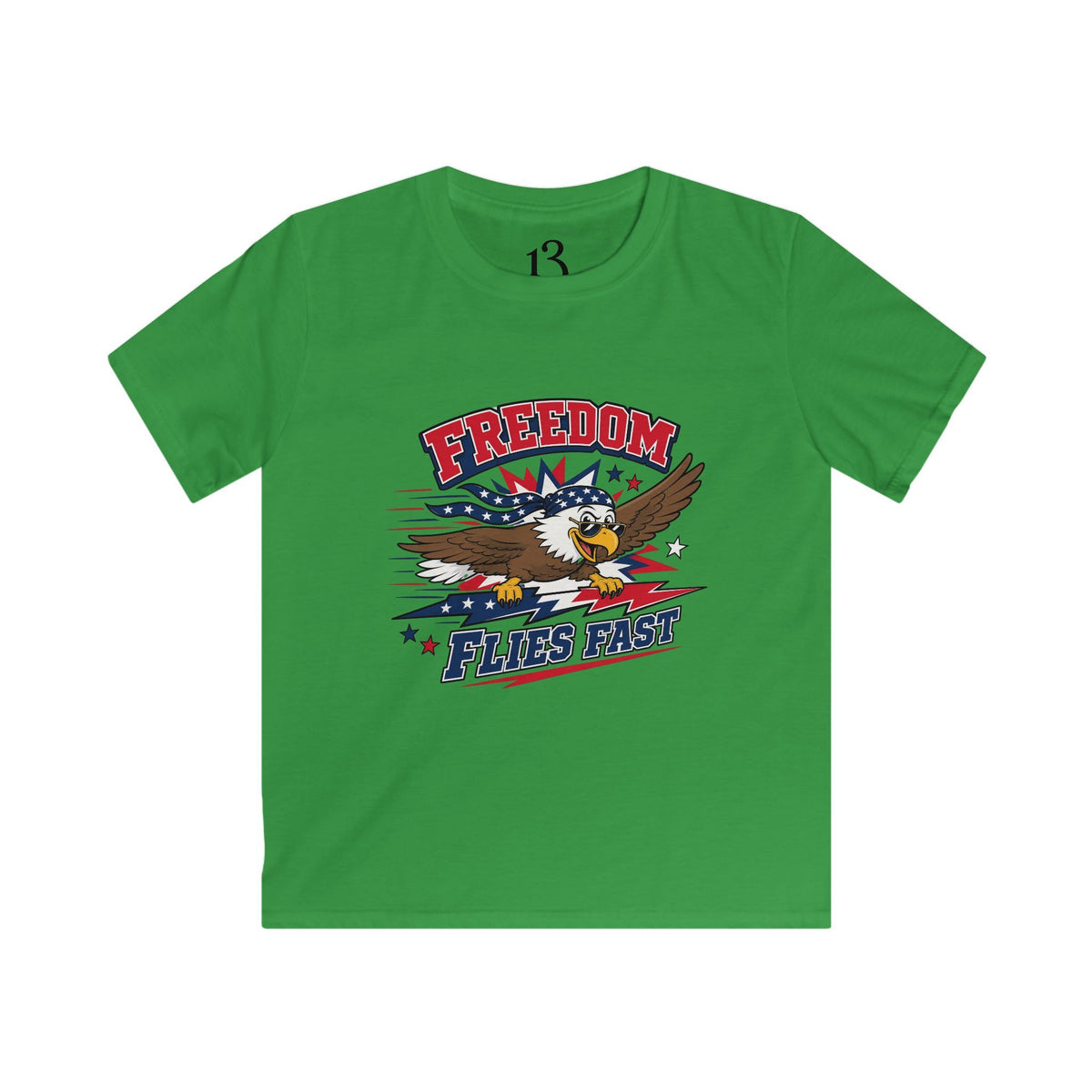Kids Tee — "Freedom Flies Fast" Patriotic Eagle Shirt for 4th of July