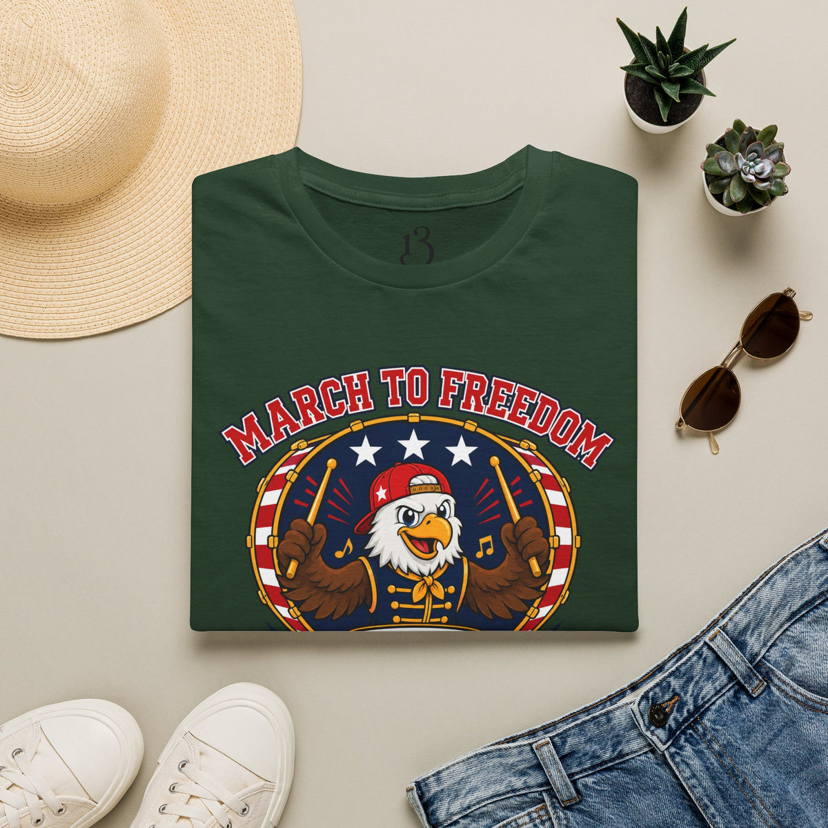T-Shirt — "March to Freedom" Patriotic Eagle Drumline Tee