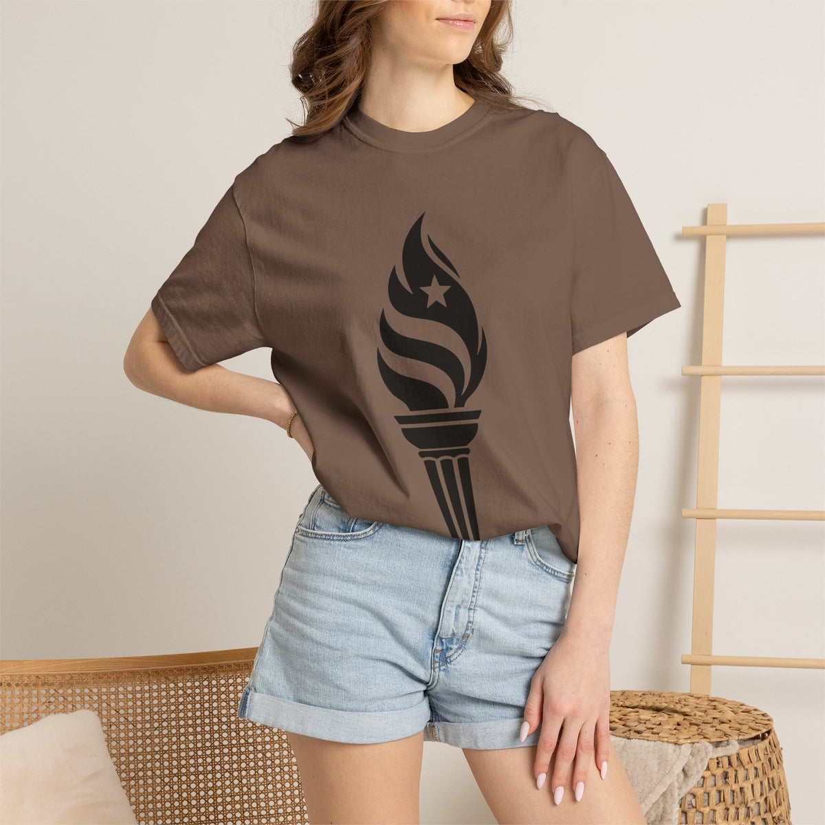 Liberty Torch T-Shirt — Patriotic Flame Tee with Star Emblem